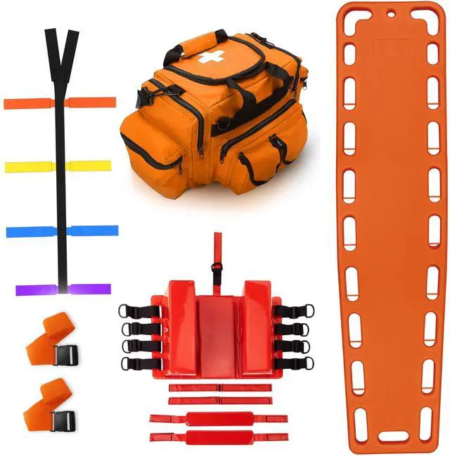 Main image of Rescue Kit Comprehensive Emergency Support with Spine Board, Head Immobilizer, Trauma Bag & 10-Point Strap - Durable, Lightweight for First Responders, Orange