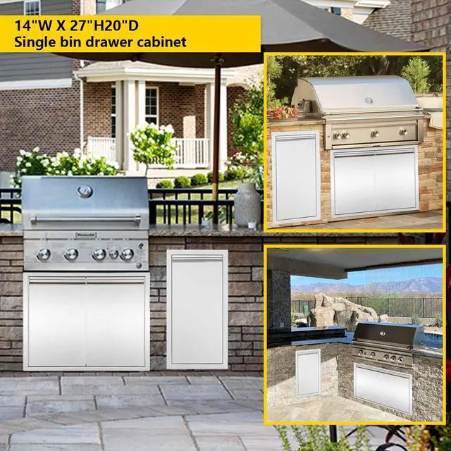 Alt view image 4 of 6 - 14-inch Single Pull-Out Trash Drawer Stainless Steel Outdoor Kitchen Trash cans can Store a 10 Gallon Commercial Trash can Without Handle Design