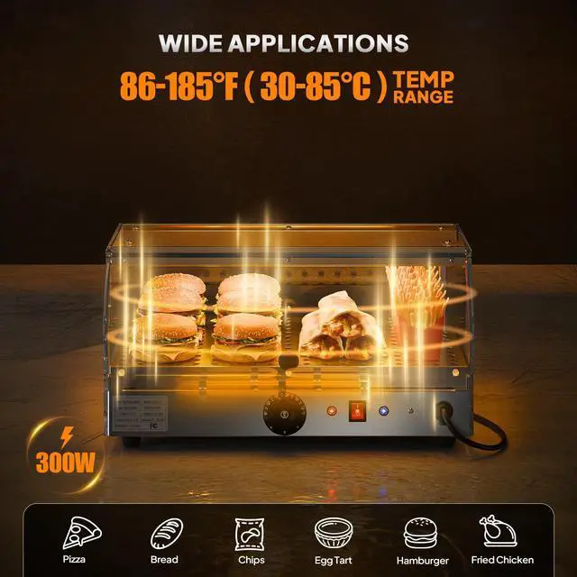 Alt view image 2 of 6 - Food Warmer Pizza Warmer Countertop, Food Warmer Display Pretzel Warmer with LED Lighting Front and Rear Doors, Electric Catering Hot Box Acrylic for Buffet Restaurant Cafe