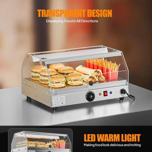 Alt view image 3 of 6 - Food Warmer Pizza Warmer Countertop, Food Warmer Display Pretzel Warmer with LED Lighting Front and Rear Doors, Electric Catering Hot Box Acrylic for Buffet Restaurant Cafe