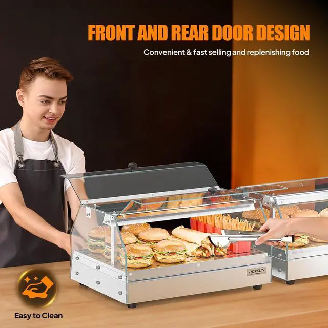 Alt view image 4 of 6 - Food Warmer Pizza Warmer Countertop, Food Warmer Display Pretzel Warmer with LED Lighting Front and Rear Doors, Electric Catering Hot Box Acrylic for Buffet Restaurant Cafe