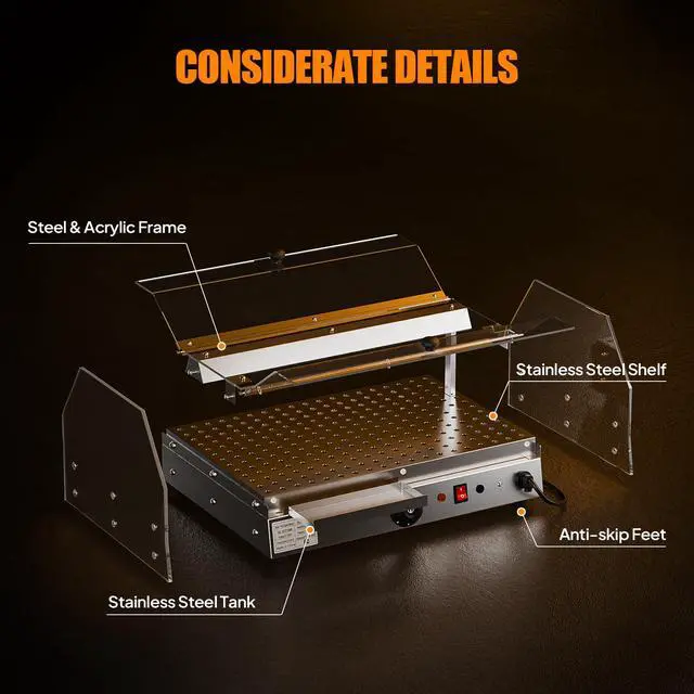 Alt view image 5 of 6 - Food Warmer Pizza Warmer Countertop, Food Warmer Display Pretzel Warmer with LED Lighting Front and Rear Doors, Electric Catering Hot Box Acrylic for Buffet Restaurant Cafe