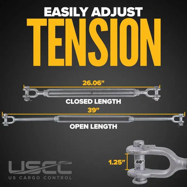 Alt view image 2 of 6 - Jaw and Jaw Turnbuckles 1" x 12" (2-Pack), 10,000 LBS Working Load Limit, UNC Thread Hot-Dipped Galvanized Turnbuckle Heavy Duty for Wire Rope, in-Line Pulls & Tension Applications