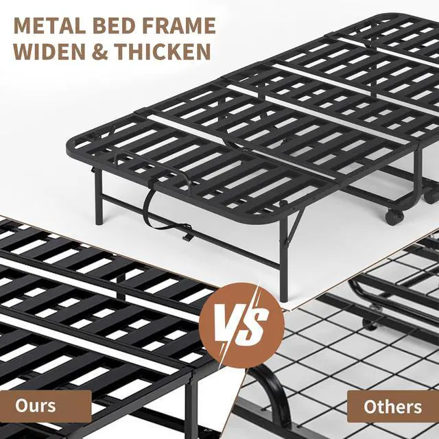 Alt view image 5 of 6 - Folding Bed with Mattress, Rollaway Bed for Adults, Guest & Camping, Portable Metal Bed Frame on Wheels, Max Capacity 450LBS, Easy Assembly & Storage | Space-Saving Bed, Effortless Mobility | Guest &