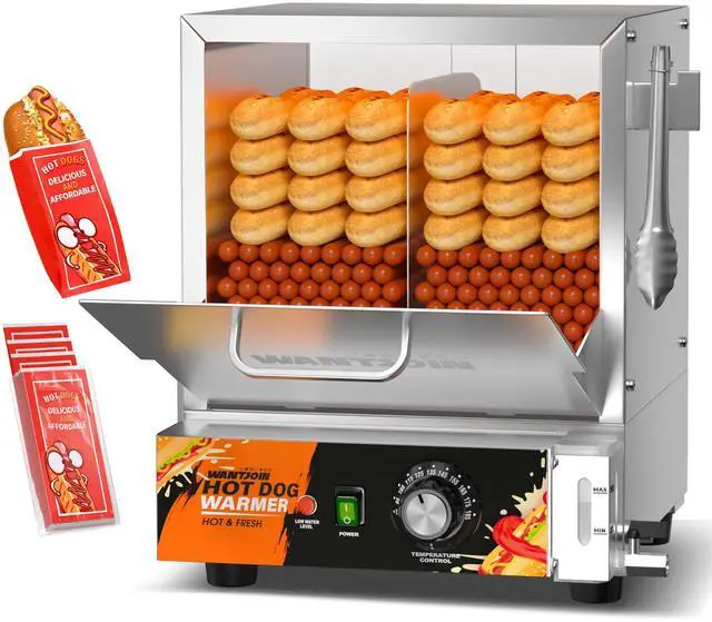 Main image of Hot Dog Steamer Machine - 28.8QT Commercial Electric Hotdog Machine with Bun Warmer, Tempered Glass Stainless Steel Steaming Machine for 90-105 Sausages and 30-40 Buns