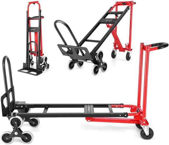Main image of 1000LBS Convertible Hand Truck, Heavy Duty Foldable Aluminum Stair Climbing Dolly with Solid Wheels for Moving/Office/Travel (Red)