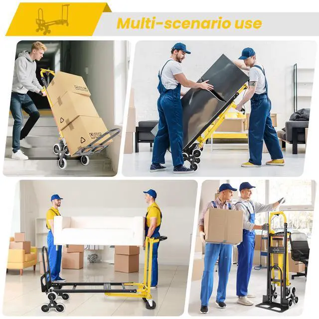 Alt view image 2 of 6 - 1000LBS Stair Climbing Hand Truck, 3-in-1 Folding Aluminum Dolly, Heavy Duty Convertible Cart for Warehouse, Home, Office & Transport Moving(Yellow)