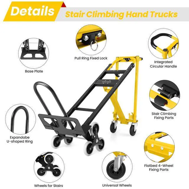 Alt view image 4 of 6 - 1000LBS Stair Climbing Hand Truck, 3-in-1 Folding Aluminum Dolly, Heavy Duty Convertible Cart for Warehouse, Home, Office & Transport Moving(Yellow)