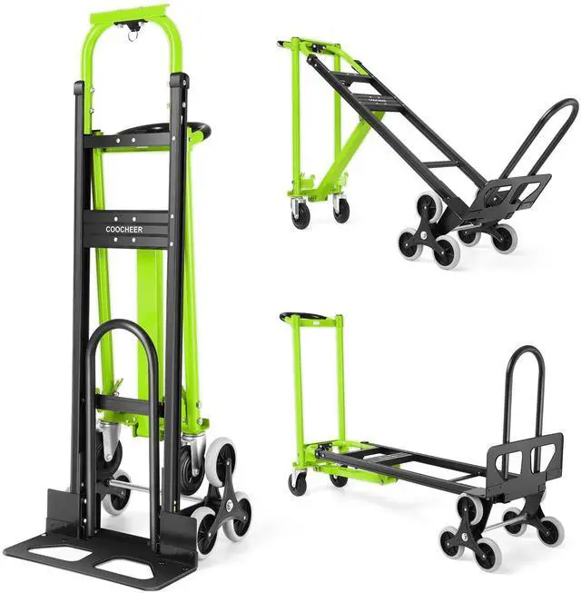 Main image of Professional 1000LBS Stair Climbing Hand Truck, Heavy Duty 3-in-1 Aluminum Folding Dolly Cart with Solid Wheels for Office/Moving/Travel (Green)