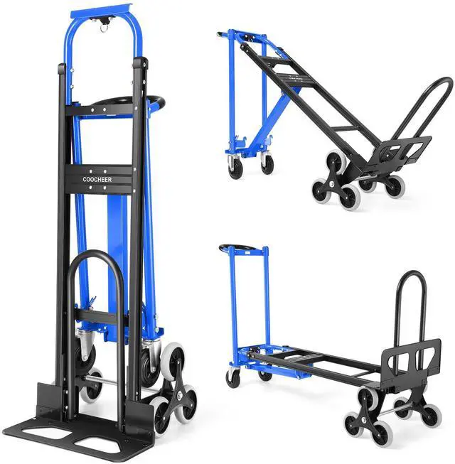 Main image of 1000LBS Convertible Hand Truck, Heavy Duty Foldable Aluminum Stair Climbing Dolly with Solid Wheels for Moving/Office/Travel (Blue)