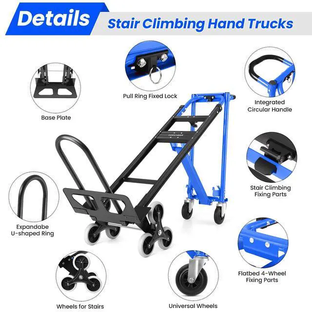 Alt view image 4 of 6 - 1000LBS Convertible Hand Truck, Heavy Duty Foldable Aluminum Stair Climbing Dolly with Solid Wheels for Moving/Office/Travel (Blue)