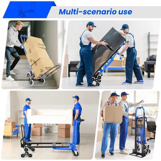 Alt view image 6 of 6 - 1000LBS Convertible Hand Truck, Heavy Duty Foldable Aluminum Stair Climbing Dolly with Solid Wheels for Moving/Office/Travel (Blue)