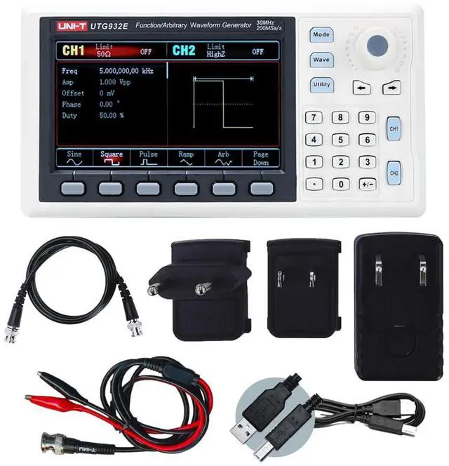Main image of UTG932E Function Generator Arbitrary Waveform 60 MHz Dual-Channel 200MSa/s 14 Bits Frequency Meter with USA Power Adapter USB Cable Power Cord(UTG932E 30 MHz 2ch)