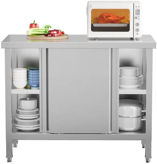 Main image of Stainless Steel Table with Cabinet 39 x 19 inches, NSF Commercial Heavy Duty Prep & Work Table with 2 Sliding Doors for Kitchen, Restaurant, Home, Hotel, Garage, Laundry