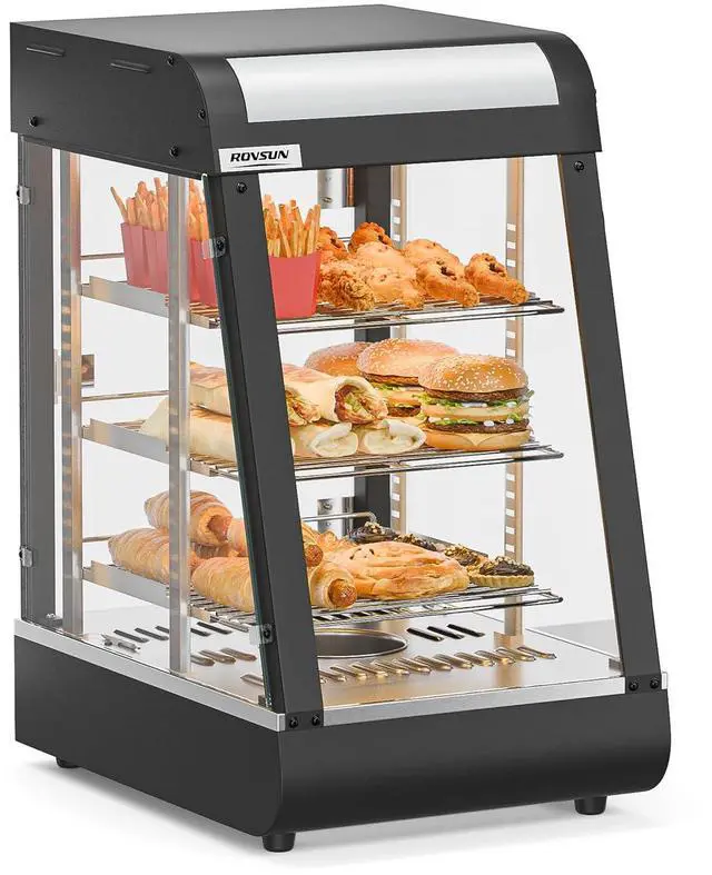 Main image of Pizza Warmer Food Warmer Display Countertop, Electric Commercial Food Warmer w/LED Adjustable Removable Shelves Glass Door, Pastry Display Case for Buffet Restaurant Party (15" Length-900W)