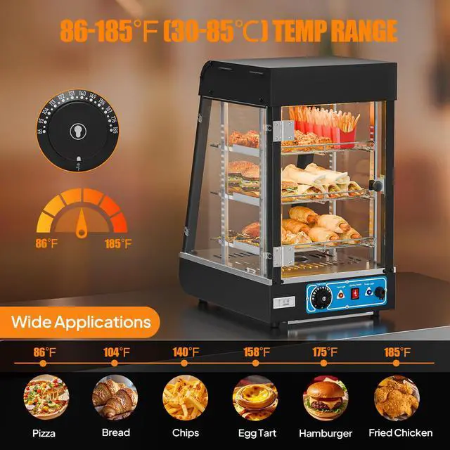 Alt view image 4 of 6 - Pizza Warmer Food Warmer Display Countertop, Electric Commercial Food Warmer w/LED Adjustable Removable Shelves Glass Door, Pastry Display Case for Buffet Restaurant Party (15" Length-900W)