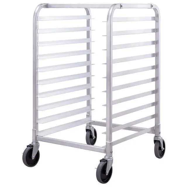 Alt view image 4 of 6 - 10 Tier Aluminum Bakery Rack, Commercial Kitchen Bun Pan Sheet Pan Rack, Mobile Bakers Trolley with Storage Cooling Racks and Lockable Casters