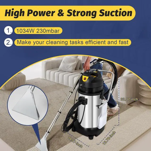 Alt view image 3 of 6 - 40L/11Gal Commercial Carpet Cleaner, 3 in 1 Multi-Purpose Floor Cleaning Machine Heavy Duty Extractor Vacuum Washing Machine, 1049W Powerful Sofa Curtain Carpet Cleaning Machine