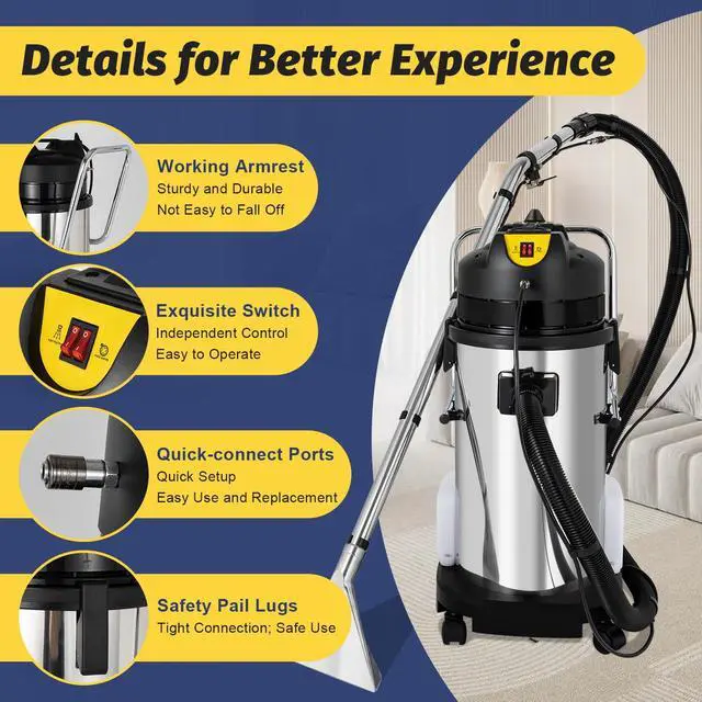 Alt view image 5 of 6 - 40L/11Gal Commercial Carpet Cleaner, 3 in 1 Multi-Purpose Floor Cleaning Machine Heavy Duty Extractor Vacuum Washing Machine, 1049W Powerful Sofa Curtain Carpet Cleaning Machine
