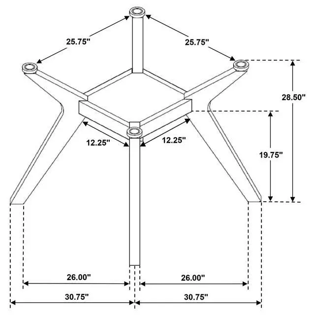 Alt view image 2 of 2 - Coaster Home Furnishings - Paxton - Wood Dining Table Base - Four Angular Legs, Open Square Shelf, Boomerang Curved Design - Dining Room - Nutmeg - 122180