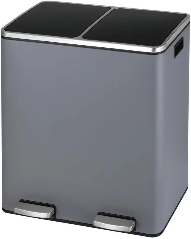 Main image of Dual Trash Can, 2 x 8 Gallon (2 x 30 L) Hands-Free Trash and Recycle Bin Combo, Stainless Steel Kitchen Garbage Can with Soft-Close Lid, Removable Inner Buckets, Step Pedal, Airtight (Grey)