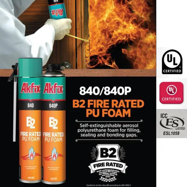 Alt view image 2 of 6 - 840P Fire Block Spray Foam (6x25.3 Oz.) - Orange Color Fire Retardant Polyurethane Expanding Foam Sealing on Window and Door, Paintable | Gun Use, Gun&Cleaner Included | 25.3 Oz. 6 Pack