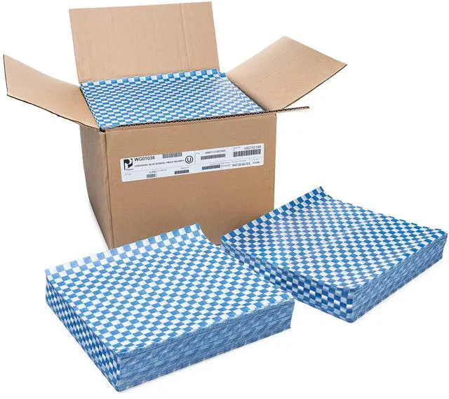 Main image of Paterson Paper 5000 Count Blue Checkers Grease-Resistant Deli Sandwich Wrap Paper Sheets/Basket Liners (Case of 5000)