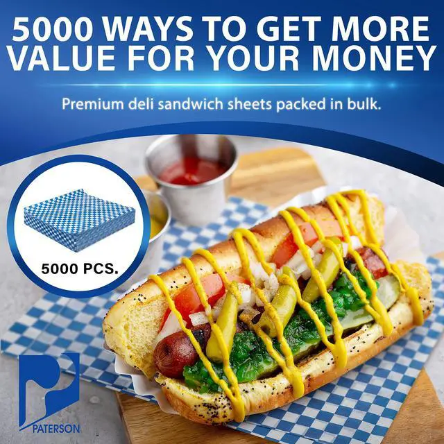 Alt view image 2 of 6 - Paterson Paper 5000 Count Blue Checkers Grease-Resistant Deli Sandwich Wrap Paper Sheets/Basket Liners (Case of 5000)