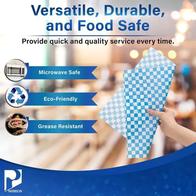 Alt view image 3 of 6 - Paterson Paper 5000 Count Blue Checkers Grease-Resistant Deli Sandwich Wrap Paper Sheets/Basket Liners (Case of 5000)