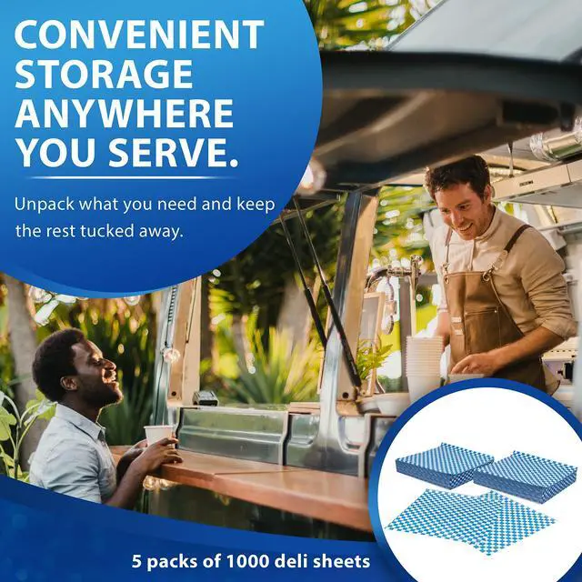 Alt view image 4 of 6 - Paterson Paper 5000 Count Blue Checkers Grease-Resistant Deli Sandwich Wrap Paper Sheets/Basket Liners (Case of 5000)