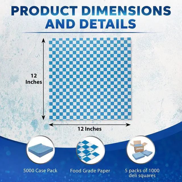 Alt view image 6 of 6 - Paterson Paper 5000 Count Blue Checkers Grease-Resistant Deli Sandwich Wrap Paper Sheets/Basket Liners (Case of 5000)