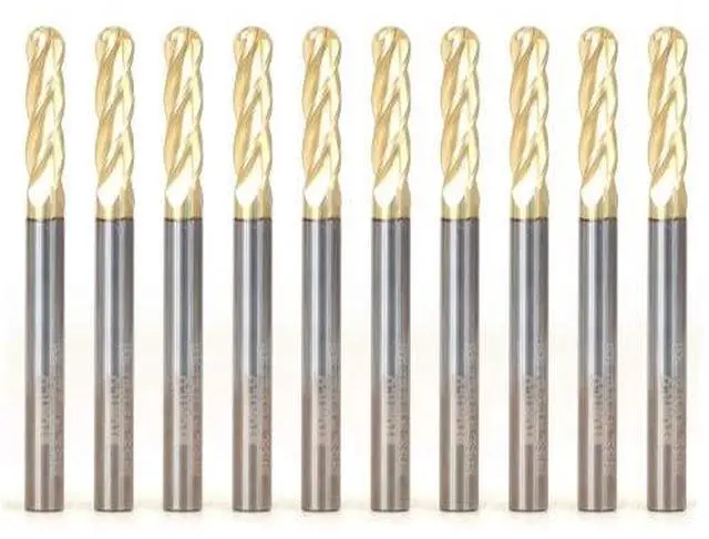 Main image of Tapered Endmill Ball Nose Router Bits CNC Engraver Solid Carbide Spiral (10 Pack) 1/4-Inch 1/4-Inch Shank 37415-SC-10PK