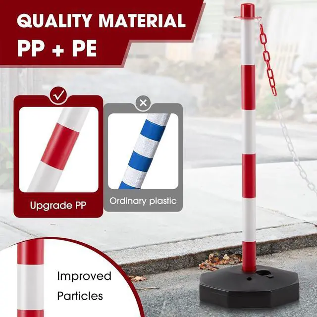 Alt view image 4 of 6 - 12 Pack Traffic Delineator Post Cones, Plastic Stanchion Post Set with Fillable Base and 5.4 Ft Chains, Traffic Control Warning Parking Lot for Parking Lot Construction, garages (Red&White)
