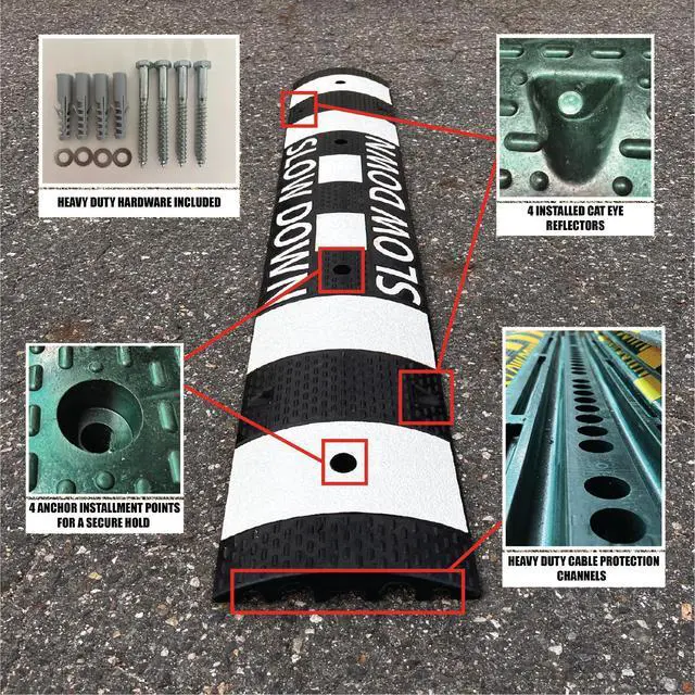 Alt view image 5 of 5 - 6' Speed Bump - Slow Down Speed Bumps for Asphalt - Black Speed Humps - 6 Foot Portable Speed Bump - Speed Bumps for Road and Driveway (6' Speed Bump - White)