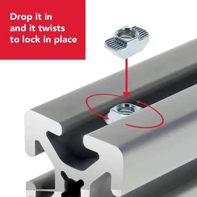 Alt view image 4 of 6 - 8020, 3933, 15 40 Series 1/4-20 Standard Drop in T-Nut Steel Nut T-Slot T-Slotted Accessories for Aluminum Extrusion Hardware 1/4 Nuts (100 Pack)
