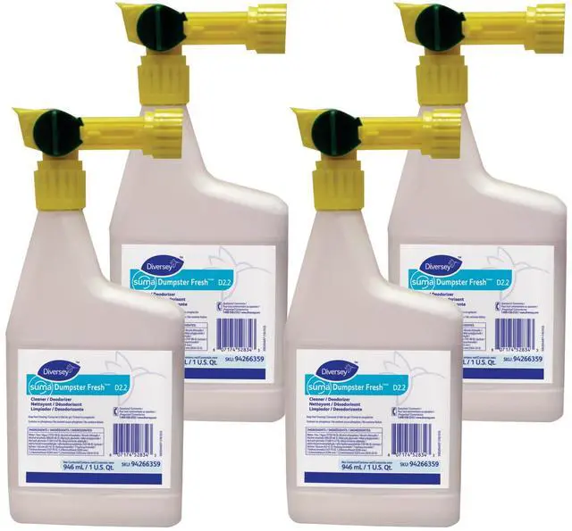 Main image of 94266359 SUMA Dumpster Fresh Cleaner & Deodorizer, for Heavy Use Trash Cans, Dumpsters, Loading Docks & Concrete Floors, Ready-to-Spray RTS Liquid Concentrate, 32-Ounce (Pack of 4)