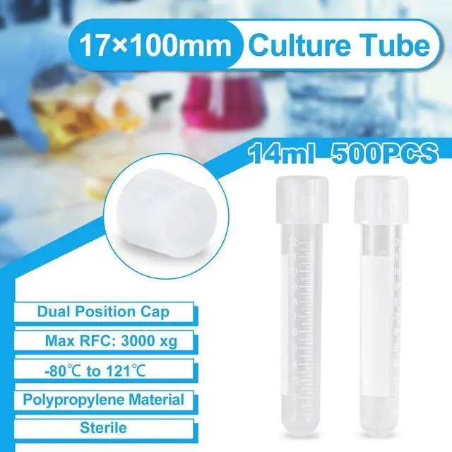 Alt view image 2 of 6 - Culture Tube, 14ml Sterile Culture Tube with Dual Position Cap, 17×100mm, Graduation, Polypropylene, for Cell Culture, Biological Research, Myclogy and Other Lab Experiment, Pack of 500