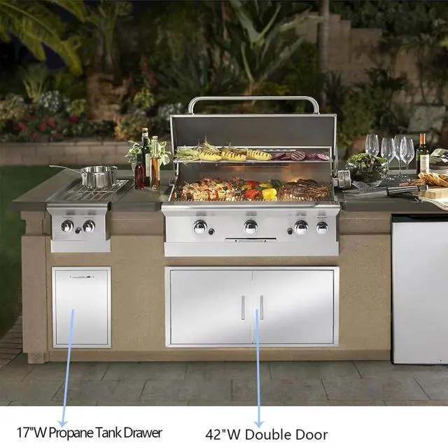 Alt view image 4 of 6 - Pull-Out Trash Drawer Stainless Steel Outdoor Kitchen Trash Drawer Storage for Two 10 Gallon Commercial Wastebaskets (W/handle-14x27x20)