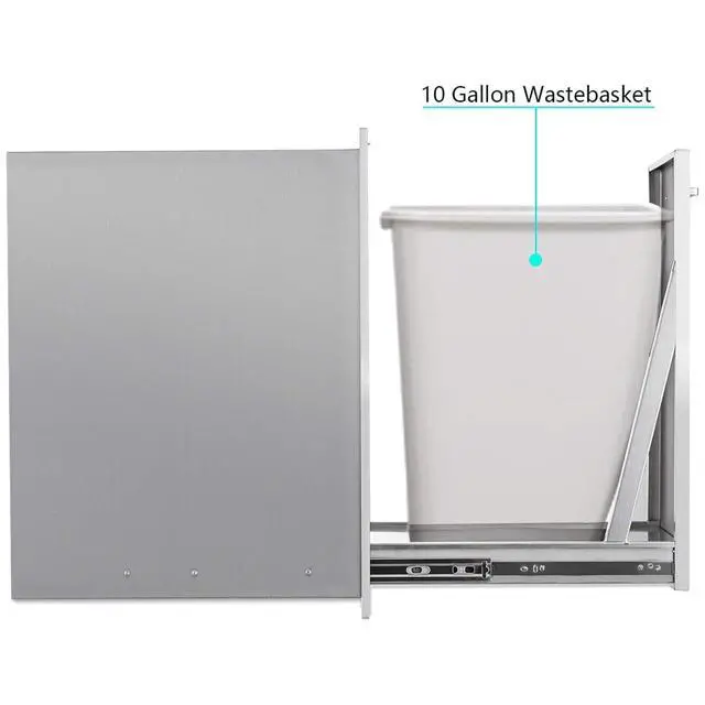 Alt view image 5 of 6 - Pull-Out Trash Drawer Stainless Steel Outdoor Kitchen Trash Drawer Storage for Two 10 Gallon Commercial Wastebaskets (W/handle-14x27x20)