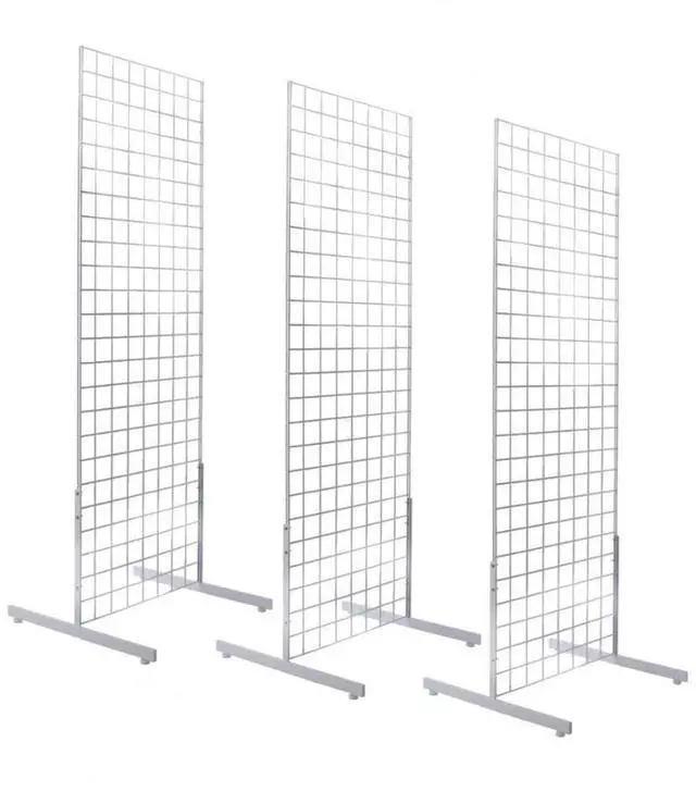 Main image of 2' x 6' Gridwall Panel Tower with T-Base Floorstanding Display Kit, 3-Pack White