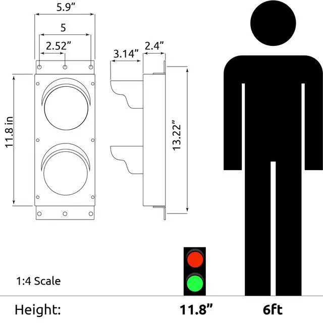 Alt view image 6 of 6 - Industrial LED Traffic Stop Light 4 inch Diameter Lens, 2 Color Red/Green and Dock Bay Indicator Warning Light 12VDC or 24VDC Power Required (Power Cord and Controls NOT Included)