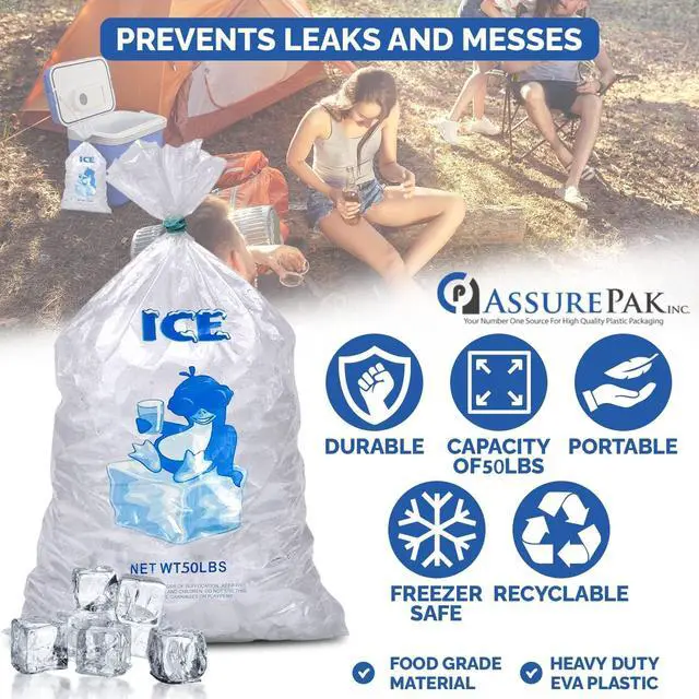 Alt view image 6 of 6 - 50LB Ice Bags 250 Bags - 18"x36" - 3.0 mil Commercial Use, Freezer Storage, Bag of Ice, Food-Grade Ice Packaging