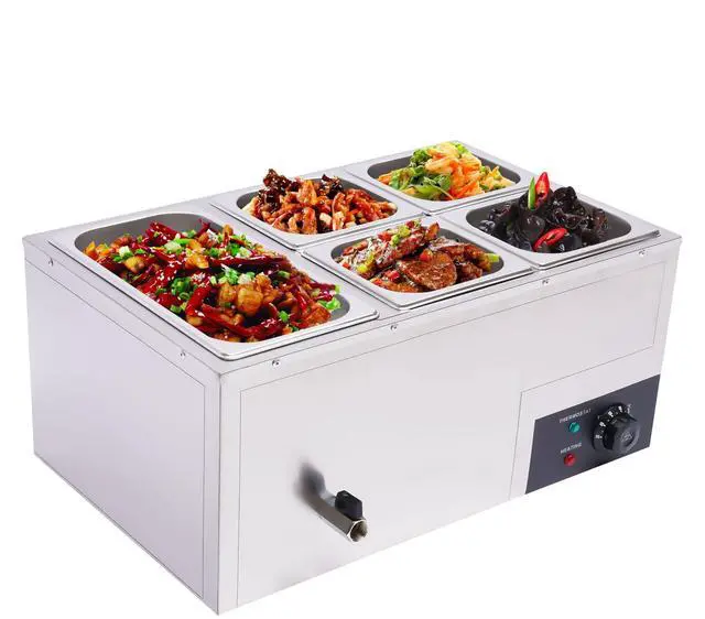Main image of 110V 5-Pan Commercial Food Warmer, 600W Electric Steam Table 15cm/6inch Deep, Professional Stainless Steel Buffet Bain Marie with Temperature Control for Catering and Restaurants (5-Pan)