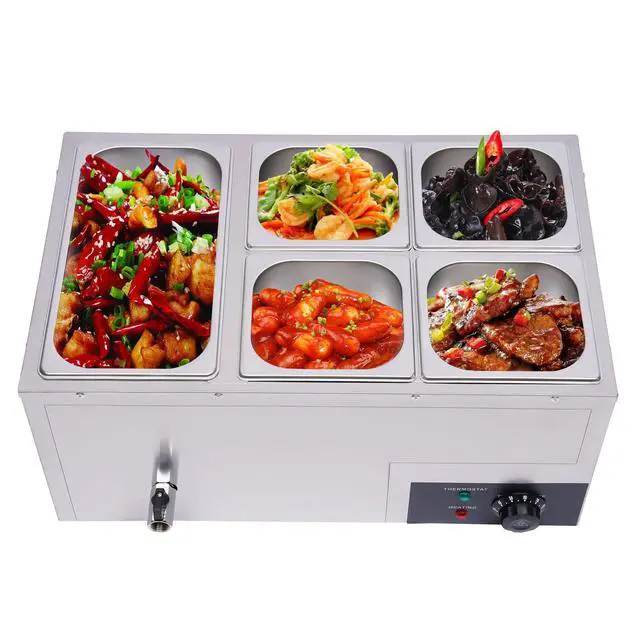 Alt view image 2 of 6 - 110V 5-Pan Commercial Food Warmer, 600W Electric Steam Table 15cm/6inch Deep, Professional Stainless Steel Buffet Bain Marie with Temperature Control for Catering and Restaurants (5-Pan)