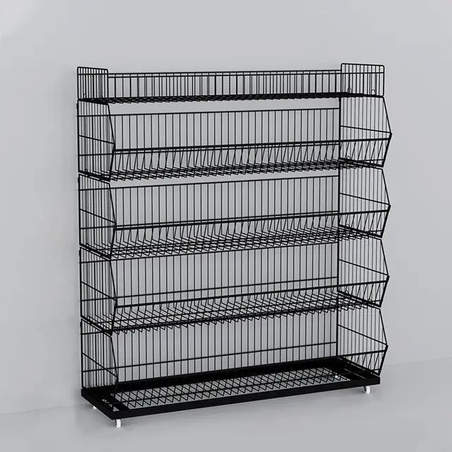 Main image of Commercial Supermarket Display Cart - 5-Tier Industrial Slanted Rolling Shelves Metal Storage Rack for Retail Store, Warehouse & Home Use, 66LBs/Tier Tool-Free Setup