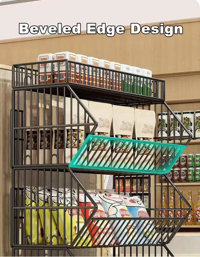 Alt view image 6 of 6 - Commercial Supermarket Display Cart - 5-Tier Industrial Slanted Rolling Shelves Metal Storage Rack for Retail Store, Warehouse & Home Use, 66LBs/Tier Tool-Free Setup