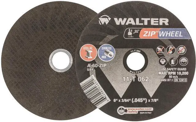 Main image of Walter Zip Wheel Cut-Off Wheel, 6" X 3/16" X 7/8'' T1, Pack of 25 (11T062)