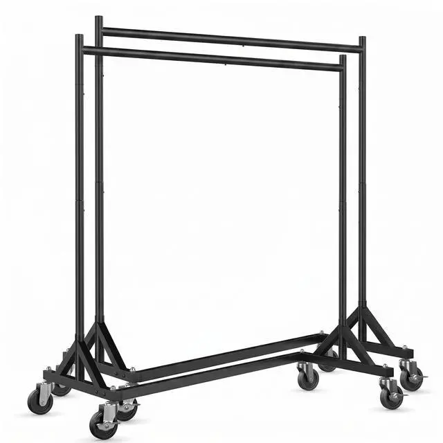 Main image of Z Rack for Clothes Heavy Duty Clothing Rack Hold 500 LBS Commercial Garment Rack with Wheels Rolling Portable Clothes Rack for Bedroom, Laundry Room, Balcony 24"D x 63"W x 71"H, Black 2 Packs