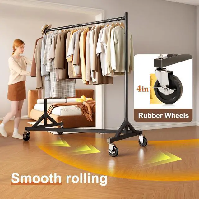 Alt view image 2 of 6 - Z Rack for Clothes Heavy Duty Clothing Rack Hold 500 LBS Commercial Garment Rack with Wheels Rolling Portable Clothes Rack for Bedroom, Laundry Room, Balcony 24"D x 63"W x 71"H, Black 2 Packs