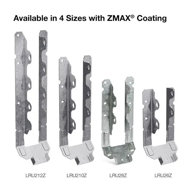 Alt view image 4 of 5 - Rafter Hanger LRU26Z - Adjustable Slope, Face-Mount, 18-Gauge Steel - Pack of 25